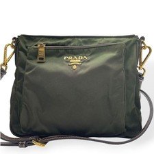 PRADA Nylon Shoulder Bag Dark Green Gold Logo Crossbody Bag Vintage
