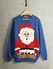 Primark Mens Christmas Father Christmas Jumper Blue Size XL