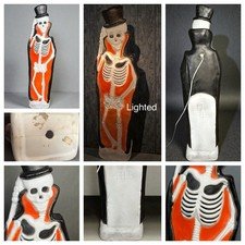 Rare VTG Union Don Featherstone Blow Mold Halloween Skeleton w/ Top Hat **READ**