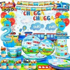 Train Birthday Decoration Kit Chugga Chugga Two Two Party Tableware Supplies Set