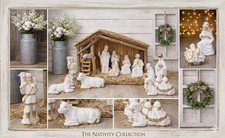 Vintage (12) Piece Fine Porcelain Nativity Set Complete With Hay Covered Stable