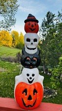 Vintage 1995 Empire Blow Mold Halloween Totem Stack Pumpkin Cat Ghost Skull 32”