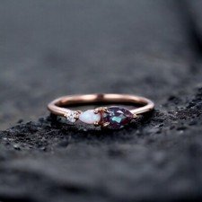 Vintage Alexandrite Opal Engagement Ring 14k Rose Gold Plated Promise Ring