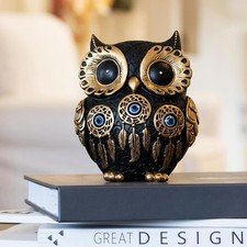 Vintage Black Owl Statue Home Decor - Evil Eye Accent for Bookshelf, Bedroom,...