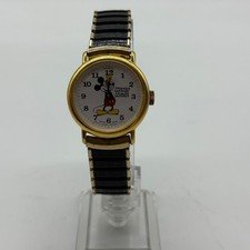 Vintage Bradley Mickey Mouse Watch 1970s Gold Tone Swiss Made Needs Battery
