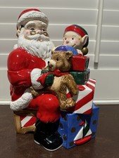 Vintage Celebrate the Season Santa Claus & Elf Cookie Jar 12" Ceramic Christmas