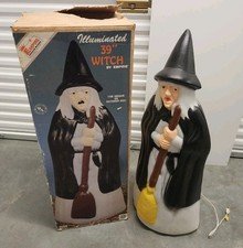 Vintage Empire Lighted Halloween Wicked Witch With Broom Blow Mold 39” W/box