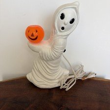 Vintage General Foam Plastics Ghost & Pumpkin Halloween Blow Mold Lamp 13"