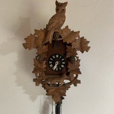 Vintage German Black Forest 1 Day Cuckoo Clock Owl Hunter 2 Weight Runs