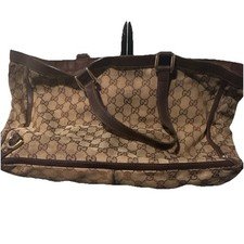 Vintage Gucci Brown GG Monogram Shoulder Bag with Gold Hardware, Logo Accent