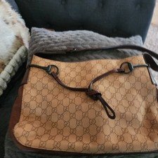 Vintage Gucci GG Horsebit Shoulder Bag. Multi-Brown Canvas