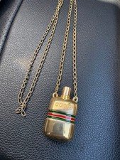 Vintage Gucci Perfume Bottle Pendant Necklace Gold Tone Chain Rare