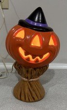 Vintage Halloween Pumpkin Jack O Lantern W Hat Scarecrow Ceramic Decoration 14"