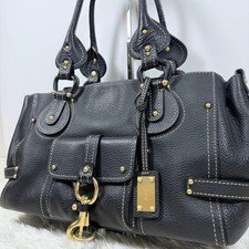 VINTAGE Handbag Leather Gold Hardware Black Vintage Authentic From Japan