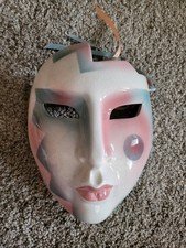Vintage Hand Painted Porcelain Clay Art Mask Wall Hanging Masquerade Mask