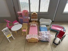 Vintage Lot of 11 Barbie House Furniture, Beds, Baby,Table, Rocking Chairs