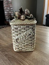 Vintage McCoy USA Basketweave Pinecone Ceramic Cookie Jar