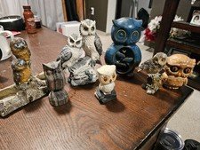Vintage & Modern Owl Decor Lot - 7pc Collection - Resin & Ceramic Figurines