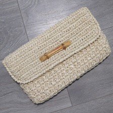 Vintage Straw Clutch Handbag S Natural Tan Lined Japan Bamboo Envelope Purse Bag