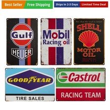 Vintage Tin Signs, Set of 5, Motor Oil and Automotive Advertisements, Metal, ...