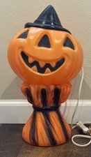 Vtg 1969 Empire Halloween Blow Mold Jack O Lantern Haystack Scarecrow lighted
