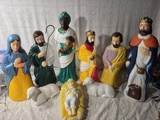VTG Empire Complete Nativity Set 10 Piece Christmas Lighted Blow Mold-Works 22"
