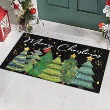 Xmas Trees Merry Christmas Black Doormat 17"x30",Seasonal Xmas Door Mat Non-S...
