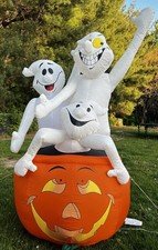 2002 Gemmy Airblown 3 Ghosts Pumpkin Halloween 8 Foot Inflatable Jack O' Lantern