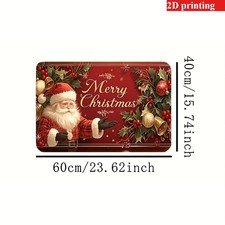 2D Santa And Christmas Tree Pattern Welcome Doormat - "Merry Christmas" Text,
