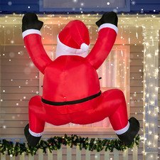 6FT Hanging Climbing Santa Inflatable, LED Christmas Outdoor Roof Yard Decor