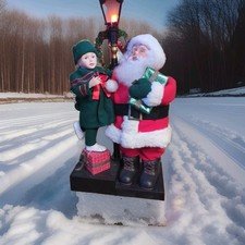Animated Holiday Santa & Girl with Lamp Post: She ready for Christmas and Snow