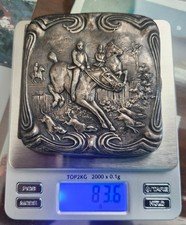 Antique Art Nouveau Sterling Silver Cigarette Case with Hunt Scene - 83 Grams