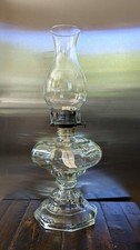 Antique lat 19th or Early 20th Century Clear Glass Oil Lamp Beaded Pedestal Base