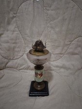 ANTIQUE VICTORIAN COMPOSITE OIL LAMP W/AUTUMN LEAVES SCENE