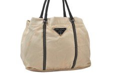 Authentic PRADA Vintage Nylon Leather Hand Tote Bag Purse Cream White 736AA