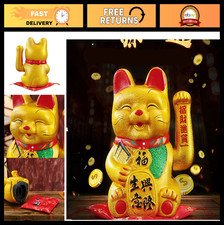 Beckoning Ceramic Maneki Neko Cat - Japanese Feng Shui Waving Arm Gold 7