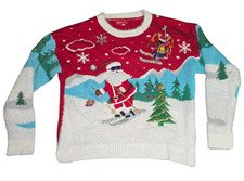 Blizzard Bay Men's XL Santa Skiing Christmas Sequin Crew Knit Sweater