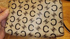 CELINE Vintage C Logo Star Pattern Beige Haircalf Clutch Bag Authentic