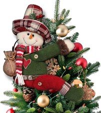 Christmas Tree Topper Decorations, Cute Xmas Snowman Plush Stuffed Hugger Decor