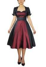 CONTRAST SWING DRESS BLACK BURGUNDY GOTHIC BOW VICTORIAN STEAMPUNK VINTAGE