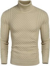 Coofandy Sweater Soft Solid Mens Slim Fit Turtleneck Casual Knitted Twisted