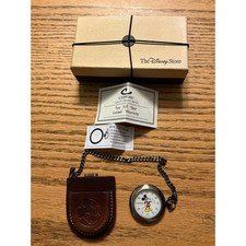 Disney Store Mickey Mouse Pocket Watch Leather Pouch Vintage Quartz Boxed Set