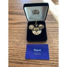 Disney Time Works Mickey Mouse Pocket Watch Gold Tone Majesti with Chain and Box