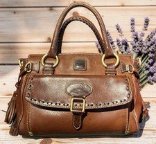 Dooney Bourke Chestnut Brown Florentine Leather Front Pocket Satchel Bag Rustic