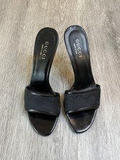 GUCCI Vintage GG Monogram Open Toe Sandals US 8B/ 38 euro Black Heels Canvas