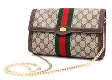 GUCCI VINTAGE Web Stripe Shoulder Bag GG Supreme Brown Classic Authentic
