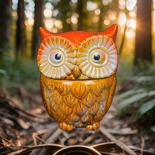 Harvest Spice Owl Canister Glazed Ceramic Cookie Candy 6 1/2” Tall VTG 1990s