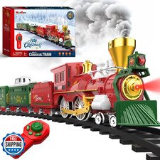 Hot Bee Christmas Train Set Remote Control Train Toys W/Smoke Lights Sound