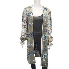 Indigo Thread Co Womens Dressy Open Front Sheer Embroidered Cardigan Medium Size
