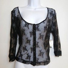 Intimately Free People Lost in Lace Cardi Black Sheer Floral Coquette M NWT